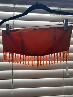 superdown Orange Beaded Fringe Strapless Top
